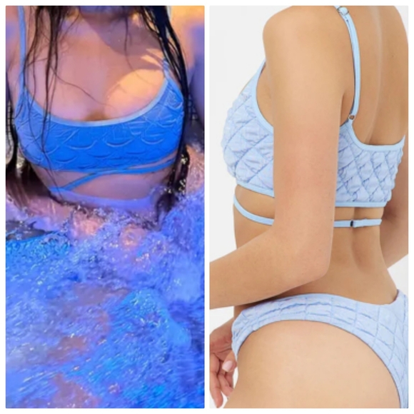 Nwt Frankie's bikinis blue puff quilted bikini set xs